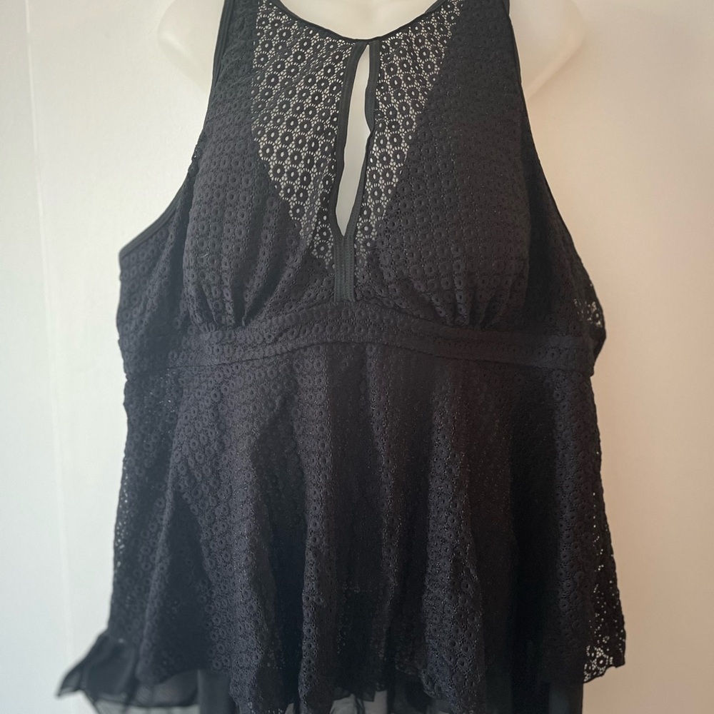 Black Asymmetrical Peplum Swim Blouse